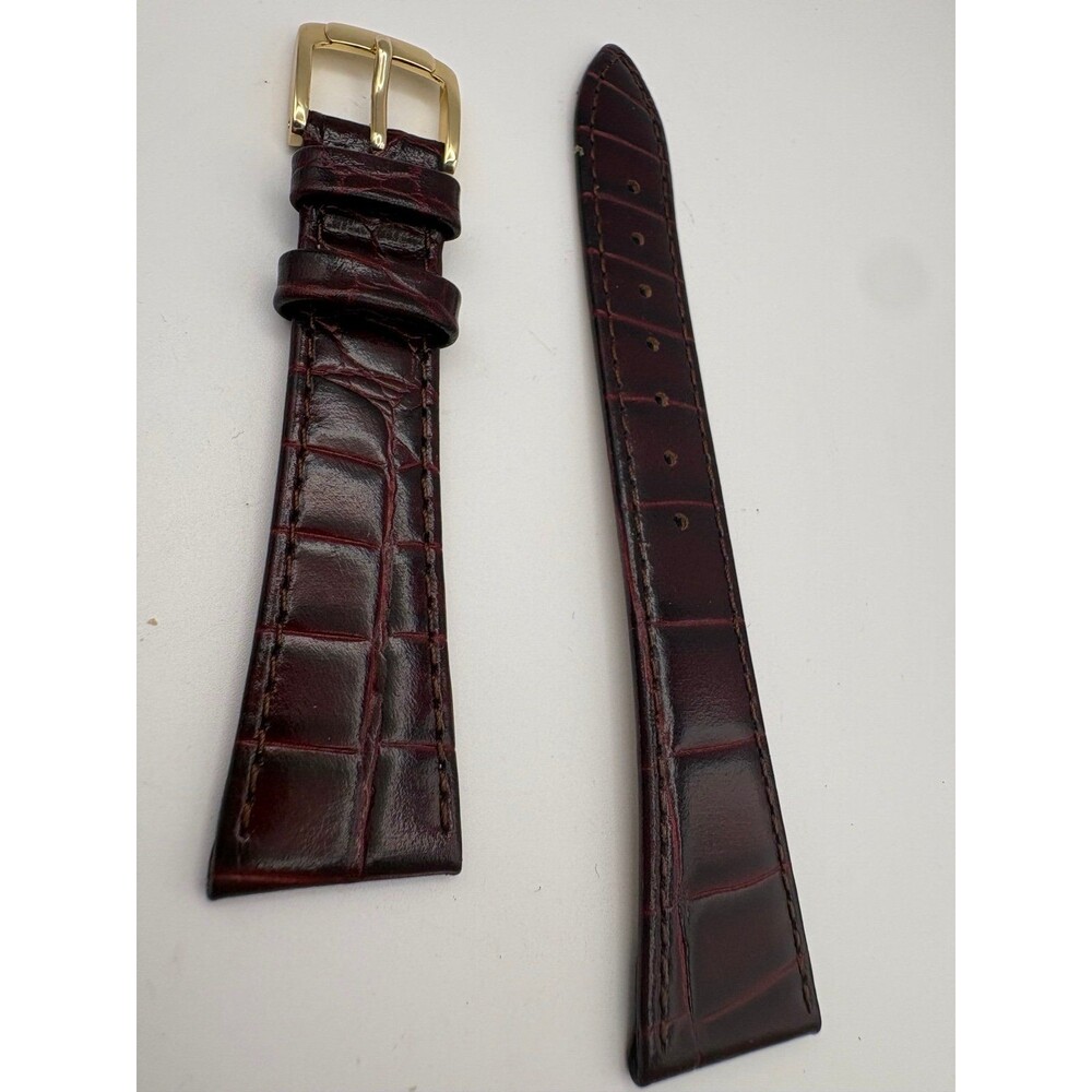 NOS Vintage Speidel 20mm Brown Alligator Grain Leather Watch Band Strap Gold Ton